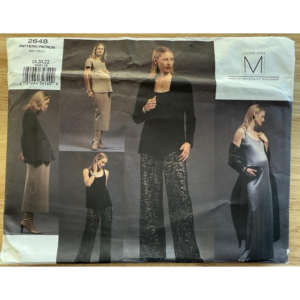 Vogue Maternity Designer Pattern 2648 Jacket Dress and Wardrobe 18 20 22 Uncut
